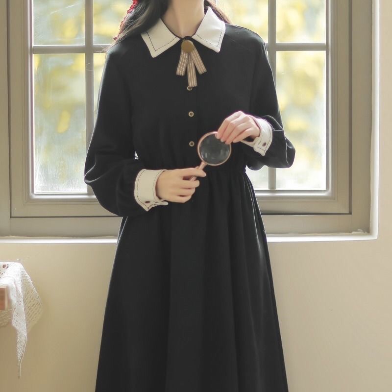 [ODER 】Váy cổ kèm tang Nơ cổ sơ mi chất vải mịn bo chun eo dáng xoè hàng thời trang-Kèm ảnh thực tế shOp chụp cận chất | BigBuy360 - bigbuy360.vn