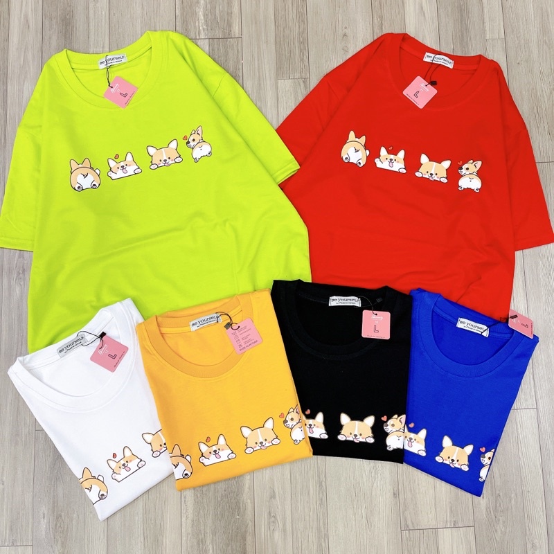 Áo Thun PHÔNG NAM NỮ UNISEX DOG CORGI CHÓ CÚN - Hình chụp thật
