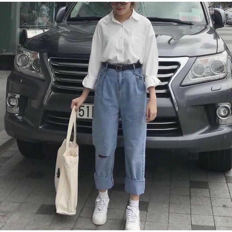 Áo Sơ Mi Trắng Trơn Basic Unisex-Áo Sơ Mi Túi Ngực Form Rộng