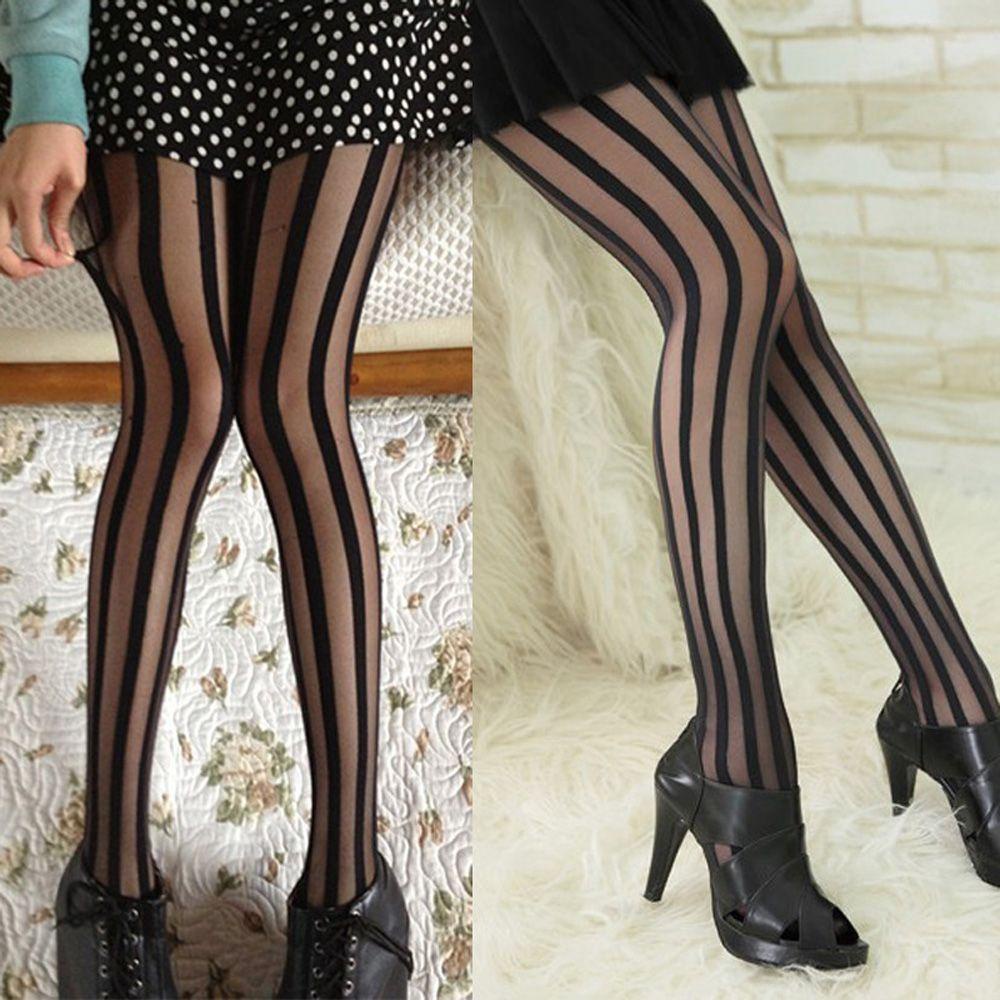 Vớ Lưới Xuyên Thấu Kẻ Sọc Dọc Phong Cách Gothic Gợi Cảm Cho Nữ