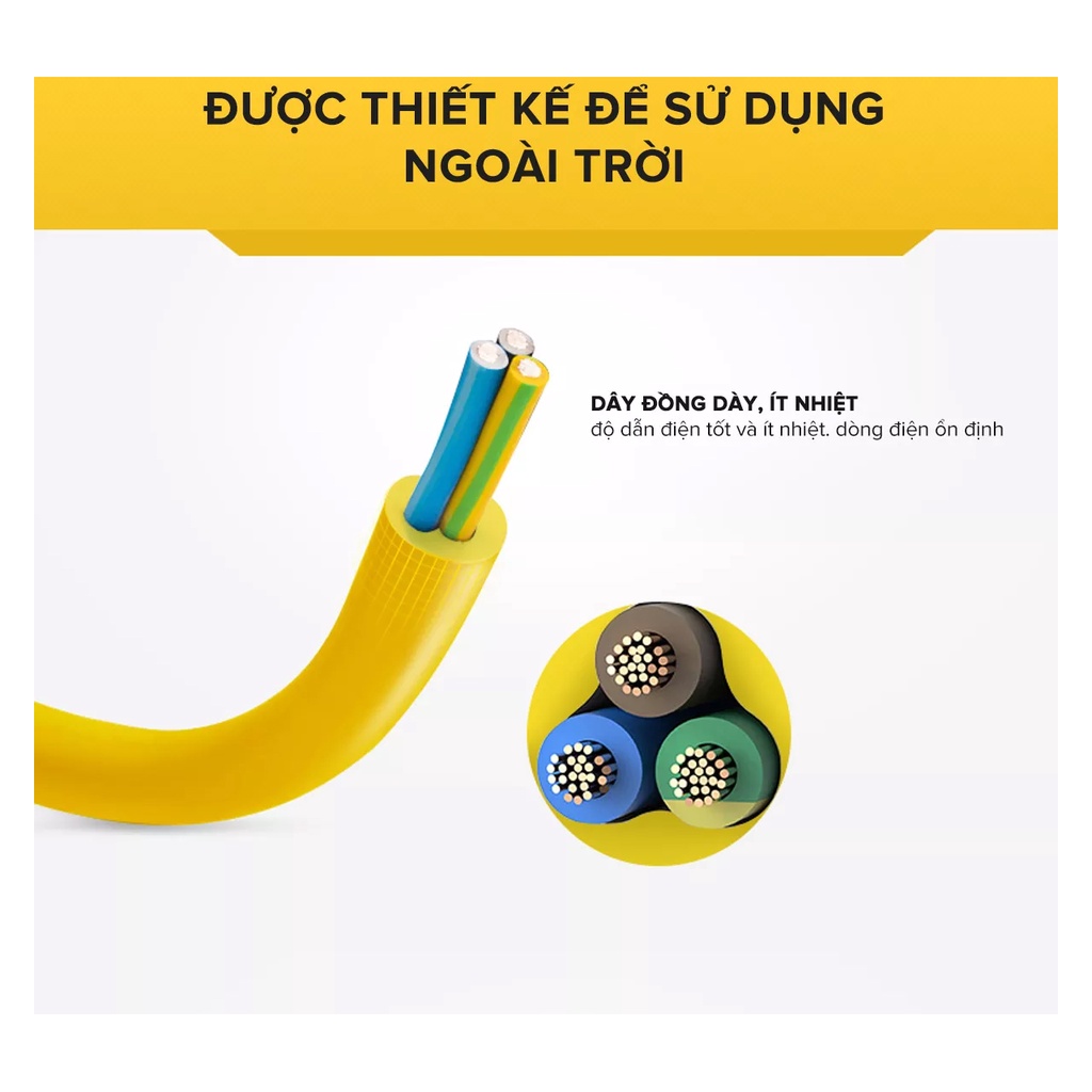 Ổ Cắm Điện Gongniu 3 Ổ Đa Năng Công Suất Lớn 4000W Chống Va Đập Siêu Chịu Tải  Chính Hãng
