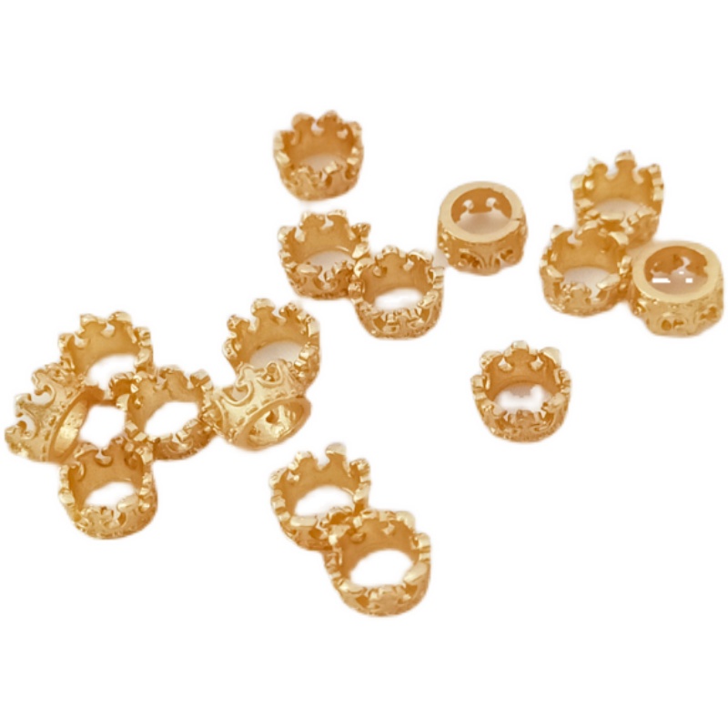 Bộ 10 Nhẫn Hình Vương Miện Màu Vàng 18K Nhám Kích Thước Nhỏ Dùng Làm Trang Sức Thủ Công