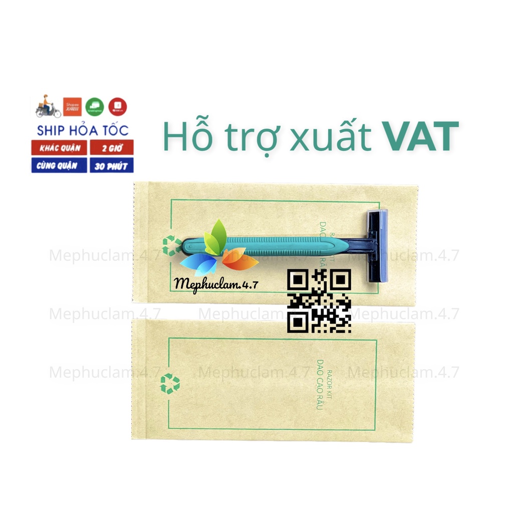 Combo dao cạo râu cán cao su đựng túi karaft cho khách sạn, resort, homestay, villa... nhận in logo theo yêu cầu.