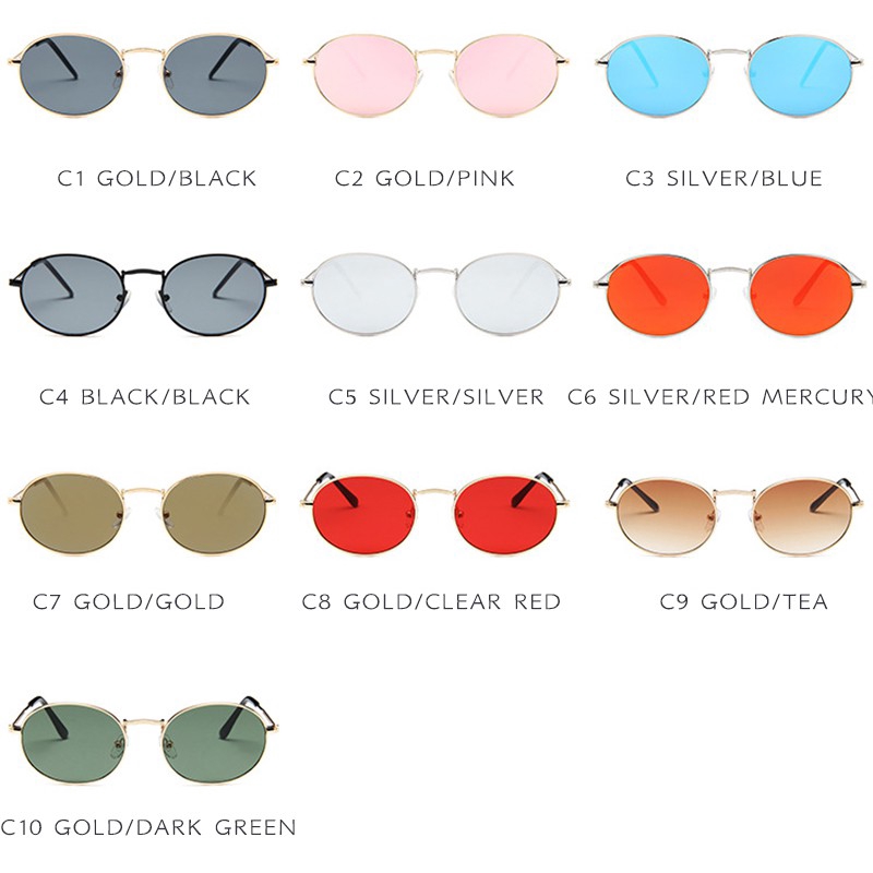 Kính mát chống tia UV400 gọng kim loại tròng oval phong cách retro thời trang unisex