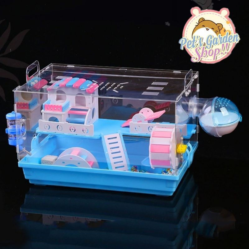 Lồng mika lắp ráp khay nhựa full phụ kiện size 47*30*30 cho hamster