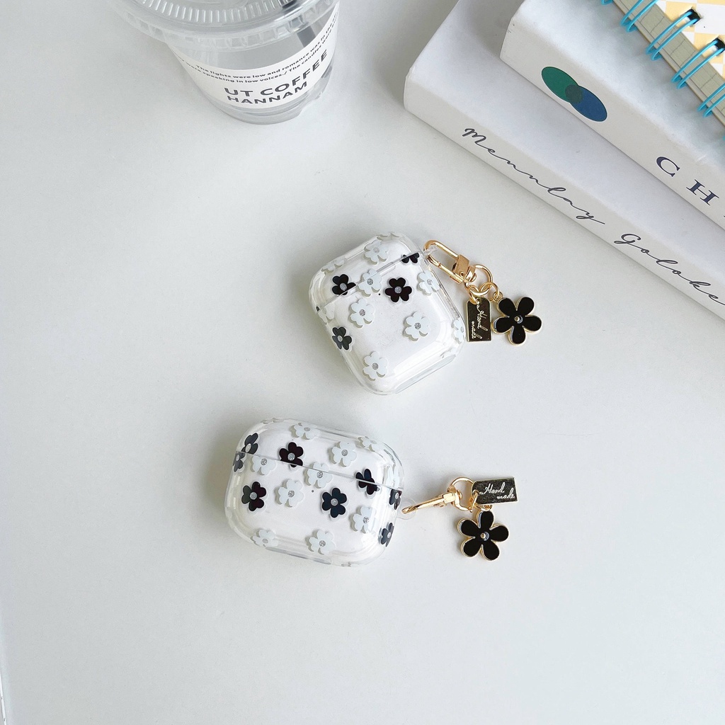 Vỏ Bảo Vệ Hộp Sạc Tai Nghe AirPods3 4 Trong Suốt Màu Trắng Đen Họa Tiết Hoa Nhỏ Dễ Thương Thời Trang 2021 Ốp