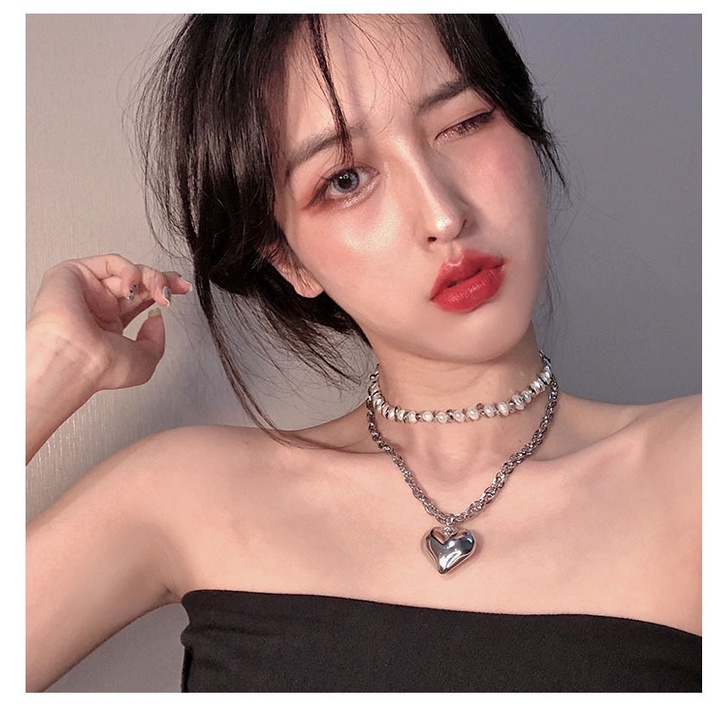 Dây chuyền trái tim 2 lớp ngọc trai nhân tạo vòng cổ nữ