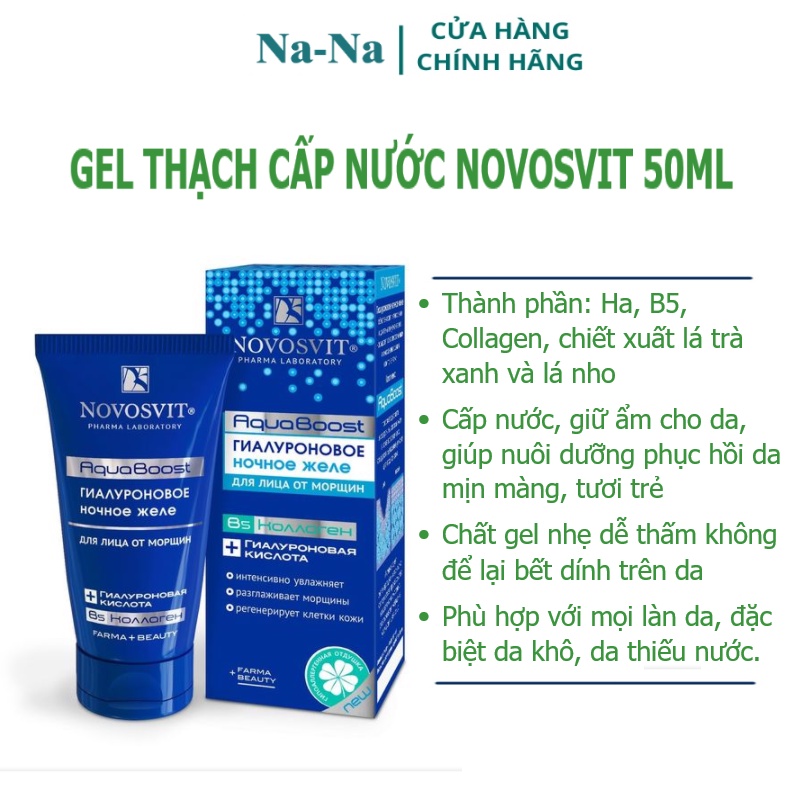 Gel thạch cấp nước Novosvit HA B5 Aqua Boost 50ml cấp nước, làm dịu, nuôi dưỡng làn da mịn màng, sáng khỏe