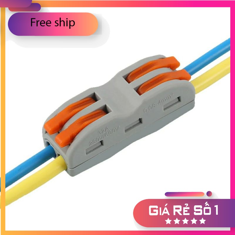 Cút nối dây điện nhanh PCT-222 2 cổng vào 2 ra - chịu tải 32A - dây tối đa 2,5mm