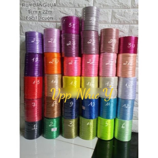 Giá sỉ Lôc 10 cuộn ruy băng lụa 1cm (inbox mã màu ở lưu ý ) - VPP Halu