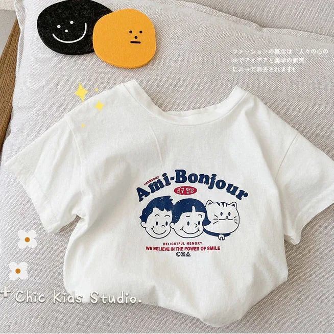 Áo Thun 100% Cotton Tay Ngắn Thoải Mái In Họa Tiết Hoạt Hình Phong Cách Hàn Quốc Dễ Thương Cho Nam Và Nữ