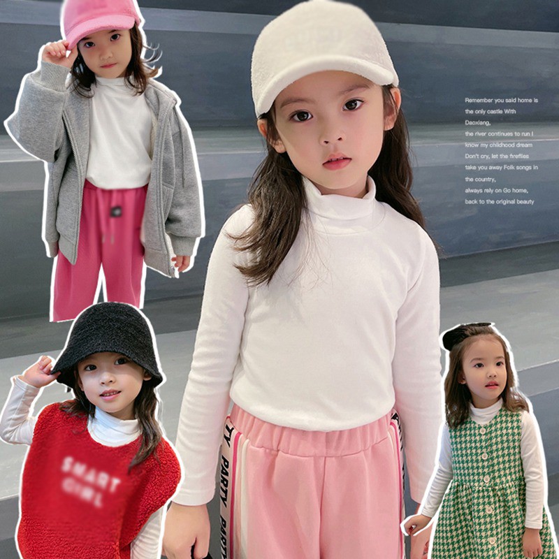 Áo thun cotton cổ lọ co giãn thoải mái thời trang mùa đông cho bé gái