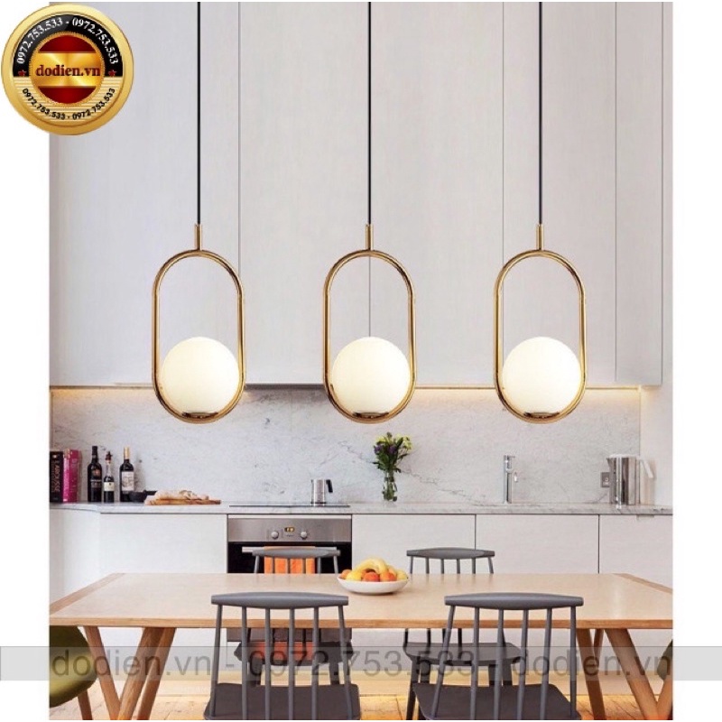 Đèn thả elip thuỷ tinh decor hiện đại dây 2m , đèn quả cầu T015 phong cách Bắc Âu