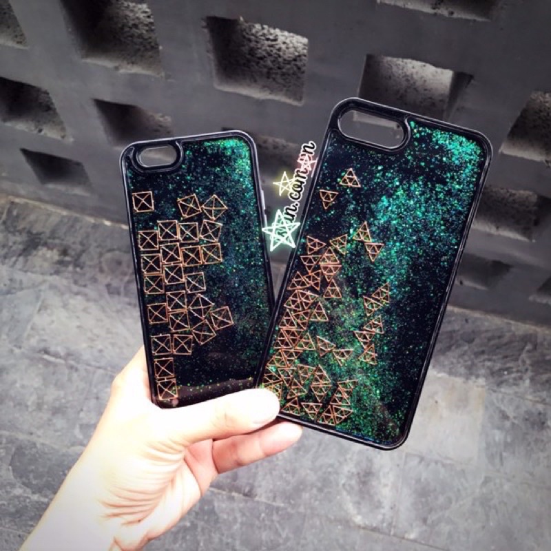 Ốp Lưng iphone 7Plus/8Plus Kim Tuyến Nước Hình Học Viền Nhựa Dẻo