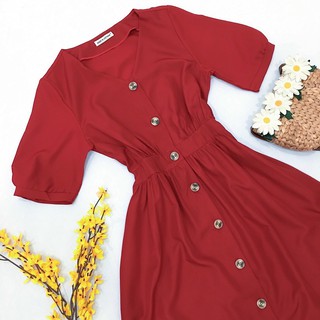 Đầm váy freesize đỏ cổ V form dài