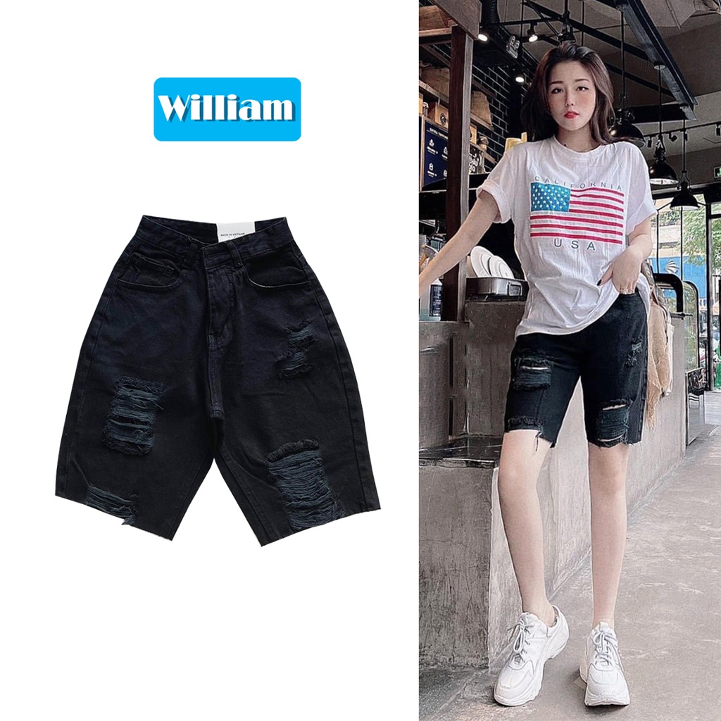 Quần jean ngố nữ rách gối cực đẹp, chất vải jean denim mềm mịn, bền màu William - AT190
