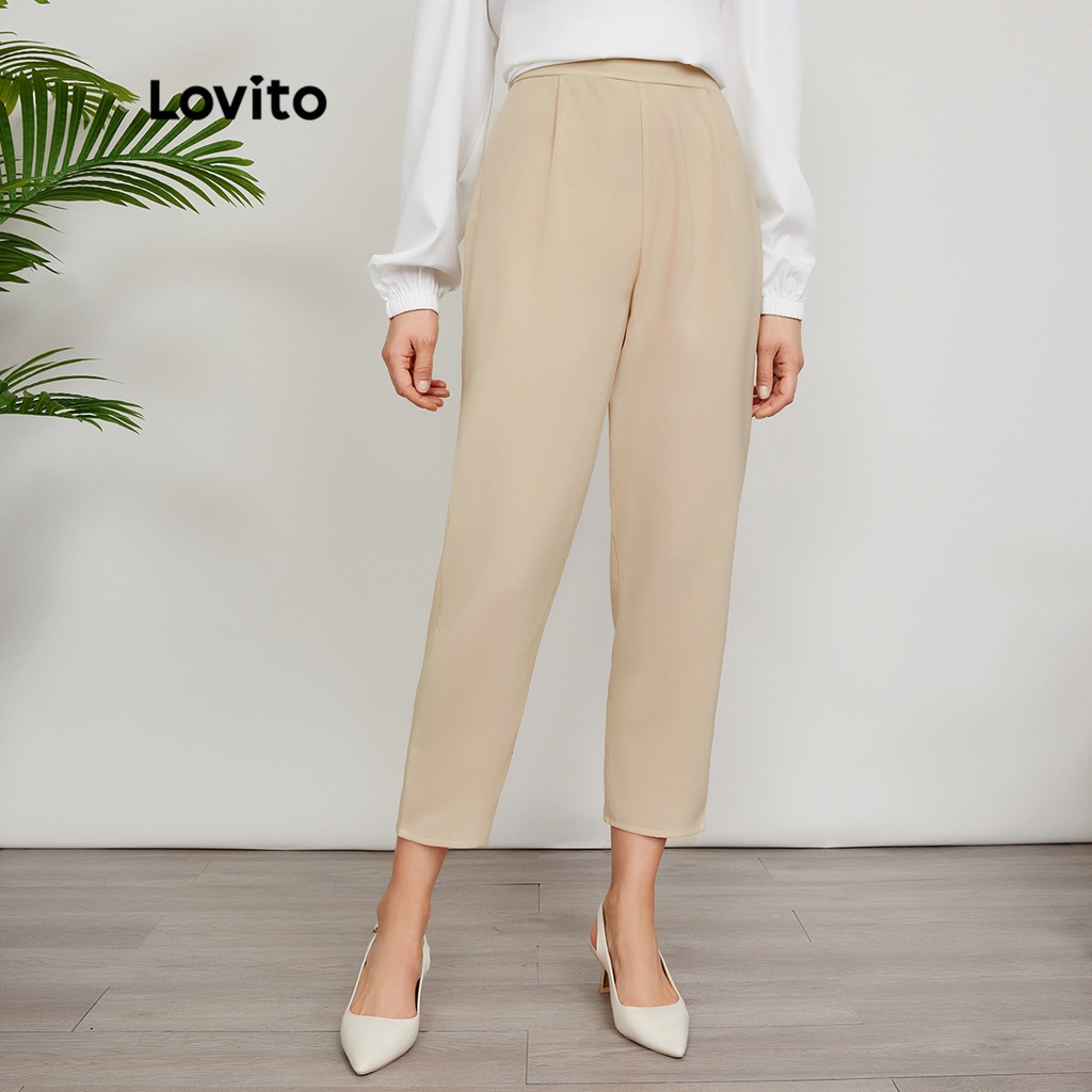 Lovito Quần ống côn trơn vừa phải L24ED116 (Kaki)