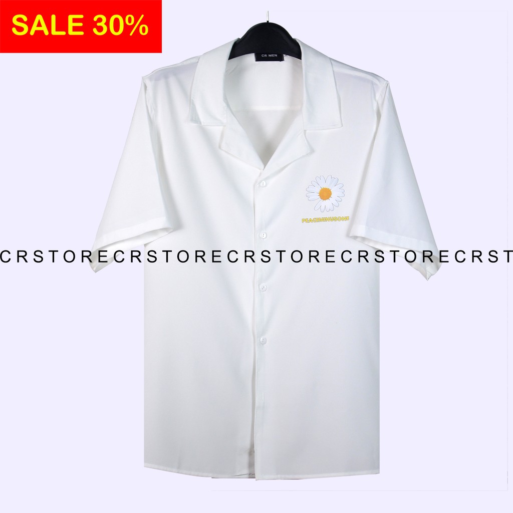 Sơ mi trắng Hoa Cúc Cổ DANTON - VEST ngắn tay form rộng unisex nam nữ vải lụa | BigBuy360 - bigbuy360.vn