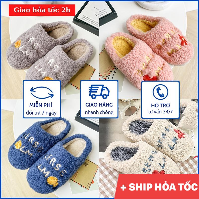Dép bông lông cừu siêu ấm mềm mịn, đế cao su dày chống trơn trượt Hàn Quốc