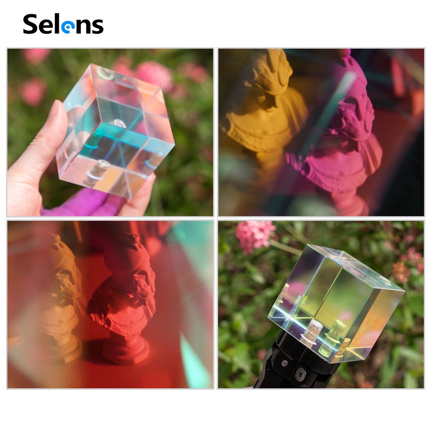 Khối thủy tinh quang Selens phân tán RGB đầy màu sắc hiệu ứng ánh cầu vồng có lỗ ren 1/4 tiện dụng