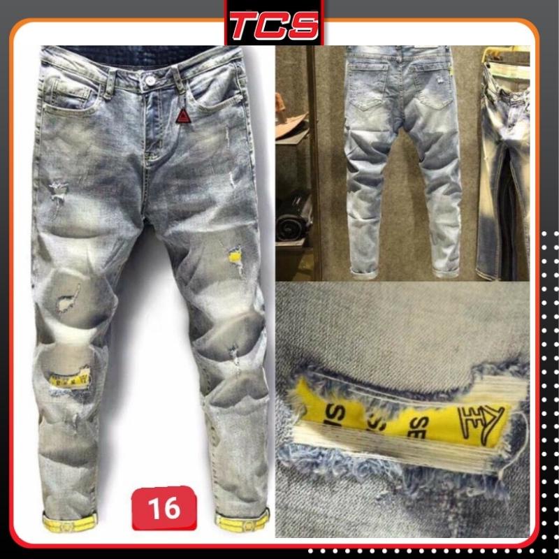 Quần jean nam không rách gối màu xanh chất bò cao cấp co dãn 4 chiều cực đẹp rin trơn from dáng skinny đẹp Tcs 21