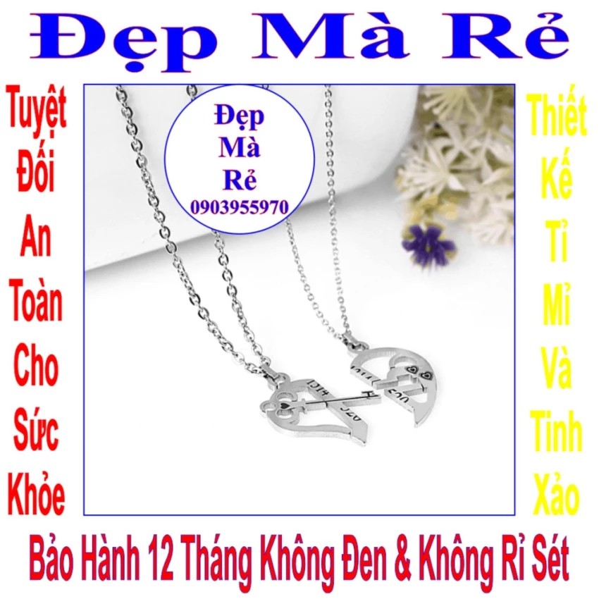 Dây chuyền cặp hình trái tim và chìa khóa khắc số 1314 / 520 - Giá bán trên = 2 sợi như hình