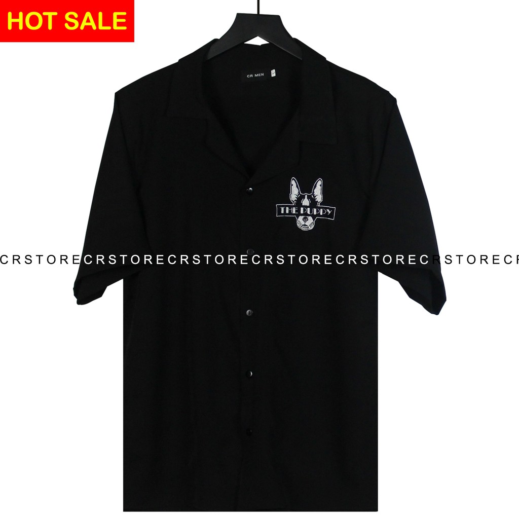 Áo Sơ Mi Tay Lỡ Cổ Vest CR MEN Đen BLIND PUPPY unisex nam nữ trơn vải lụa mềm SMNT629