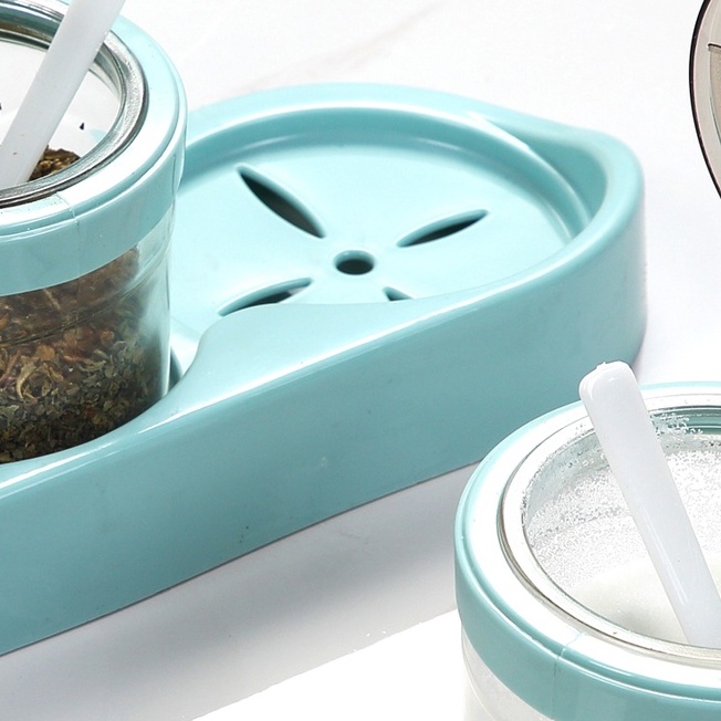 Hũ đựng gia vị, bộ lọ đựng gia vị có nắp đậy kèm khay tiện dụng