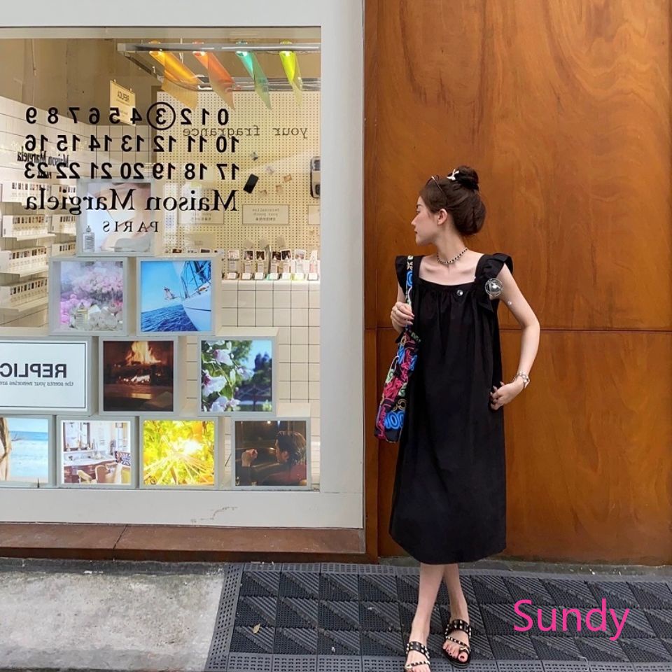 Đầm Cổ Vuông Dáng Rộng Màu Trơn Thời Trang Mùa Hè Hàn Quốc Plus Size Cho Nữ