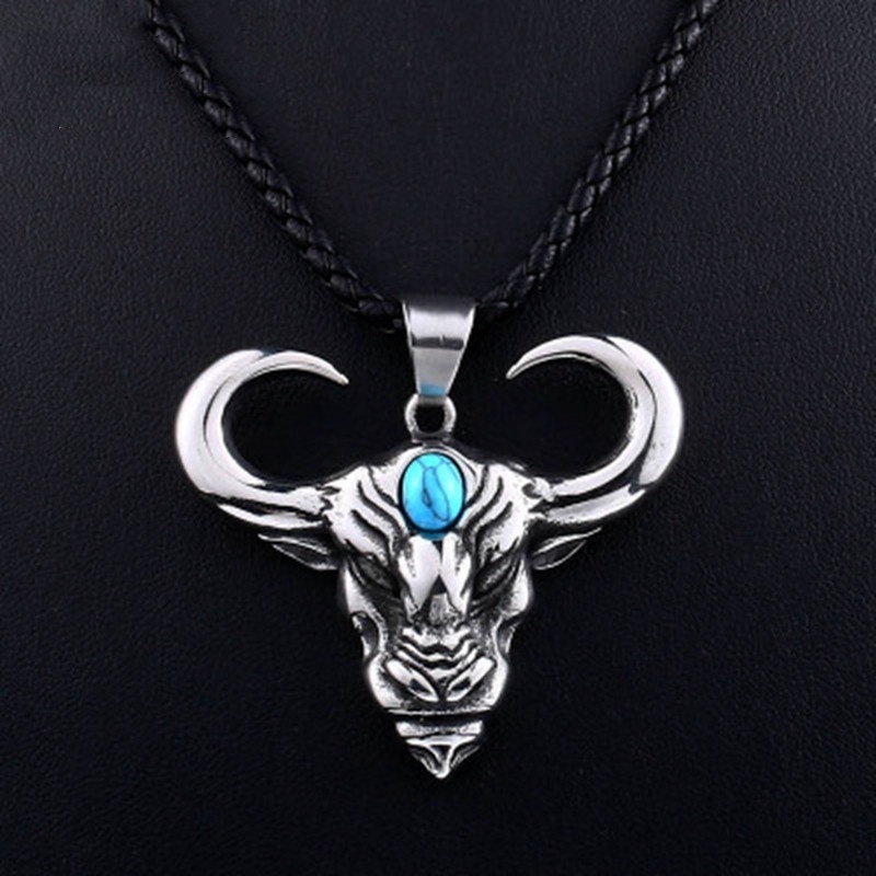 New Bull Head Inlay Gemstone Mặt Dây Chuyền Vòng Cổ Cho Nam Giới Phong Cách động Vật Trang Sức Thời Trang Punk