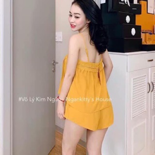 Sét áo dập li 2 dây + quần đường siêu dễ thương (2 màu: vàng-xanh )