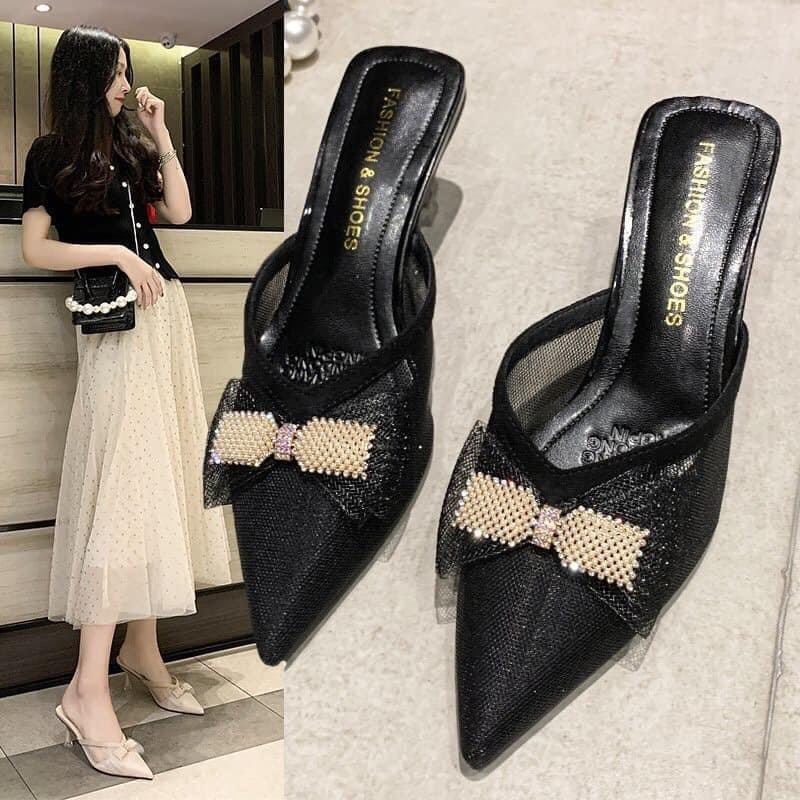 DÉP SỤC MŨI NHỌN GÓT 6CM - ĐEN - SIZE 38