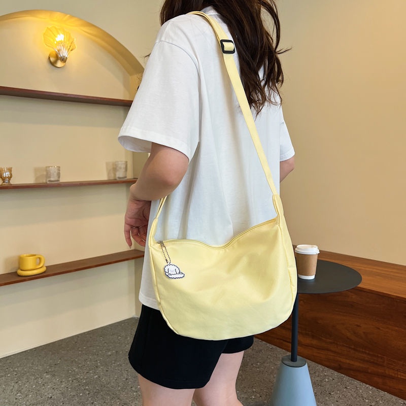 Túi Đeo Chéo Một Bên Vai Màu Trơn Phong Cách Harajuku Nhật Bản Đơn Giản Dễ Phối Đồ Cho Học Sinh