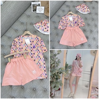 Bộ đùi NY hồng Laura Shop - Set áo phông nữ Ny kèm quần đùi hồng siêu bánh bèo