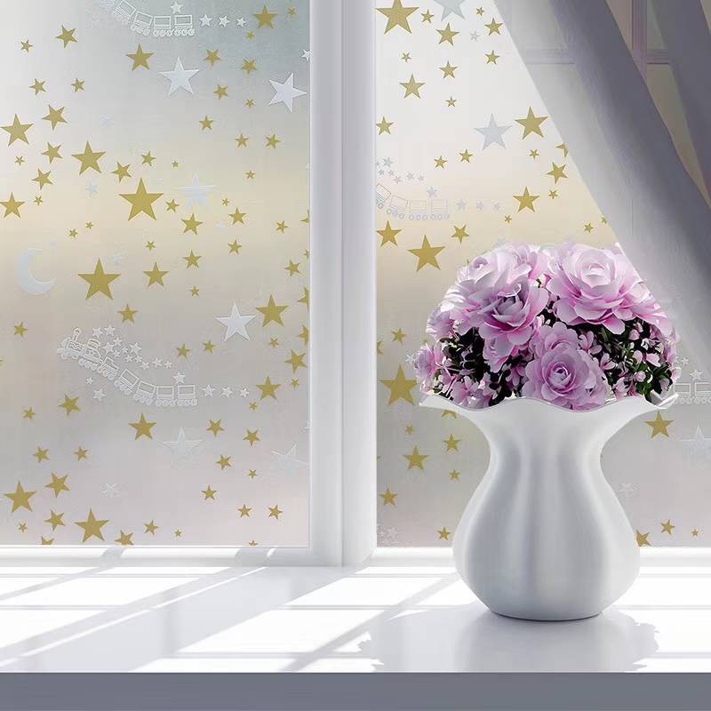 Decal giấy dán kính sao vàng khổ 45cm keo sẵn