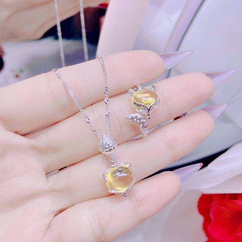 Dây chuyền, Nhẫn hồ ly bạc Ý đính đá màu phong thủy - Trang sức bạc Evasilver