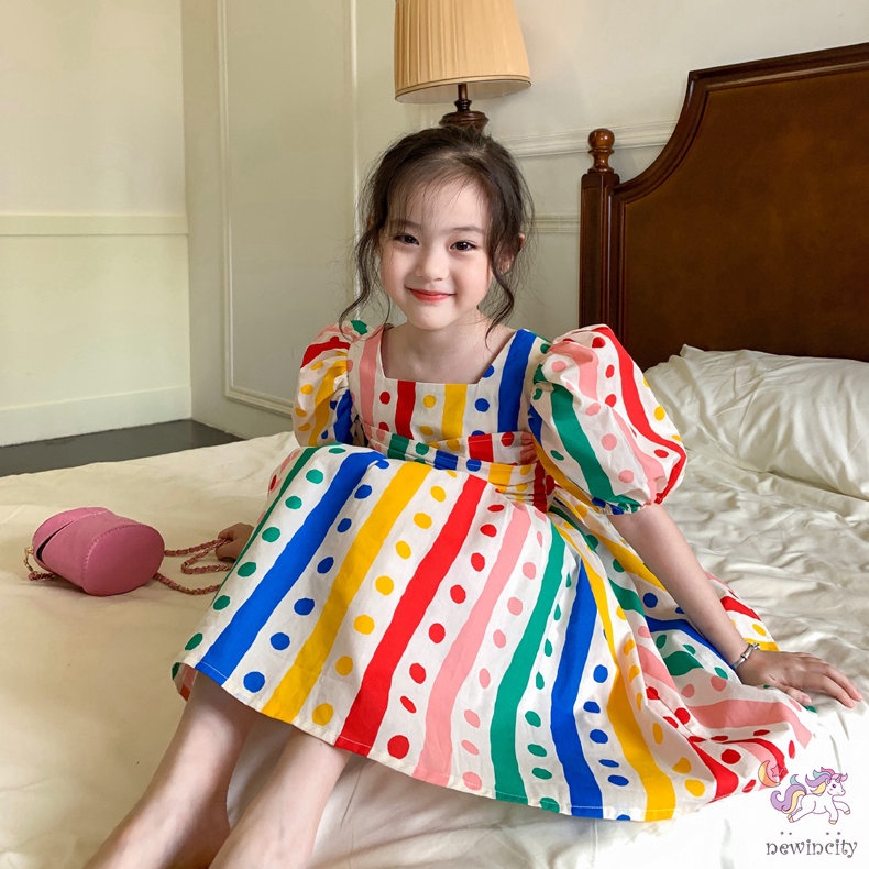 Đầm Công Chúa Tay Ngắn In Họa Tiết Chấm Bi Nhiều Màu Kiểu Hàn Quốc Xinh Xắn Cho Bé
