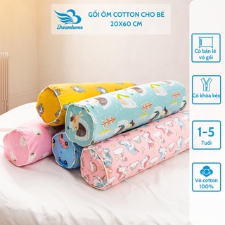 Gối ôm cho bé cotton 100%, vỏ gối ôm cho bé size 20 x 60 cm ruột gối bông