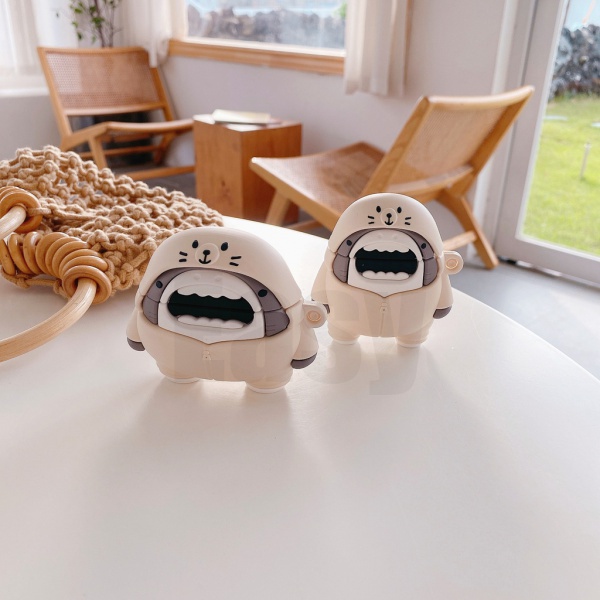 Vỏ Bảo Vệ Hộp Sạc Tai Nghe Airpods 1 2 3 pro Bằng TPU Mềm Hình Cá Mập Miệng Rộng