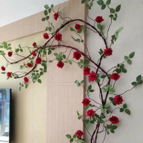 Hoa giả - dây hoa hồng leo cao cấp giả trang trí dài 3m, mua hàng được freeship