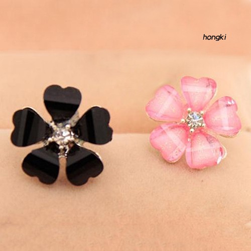 Đôi khuyên tai dạng xỏ mặt hình bông hoa đính đá thời trang dành cho nữ