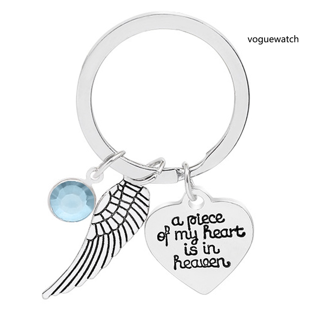 [ VOG ] A Piece of My Heart is in Heaven Letters Drop Wing Rhinestone Keychain Key Ring