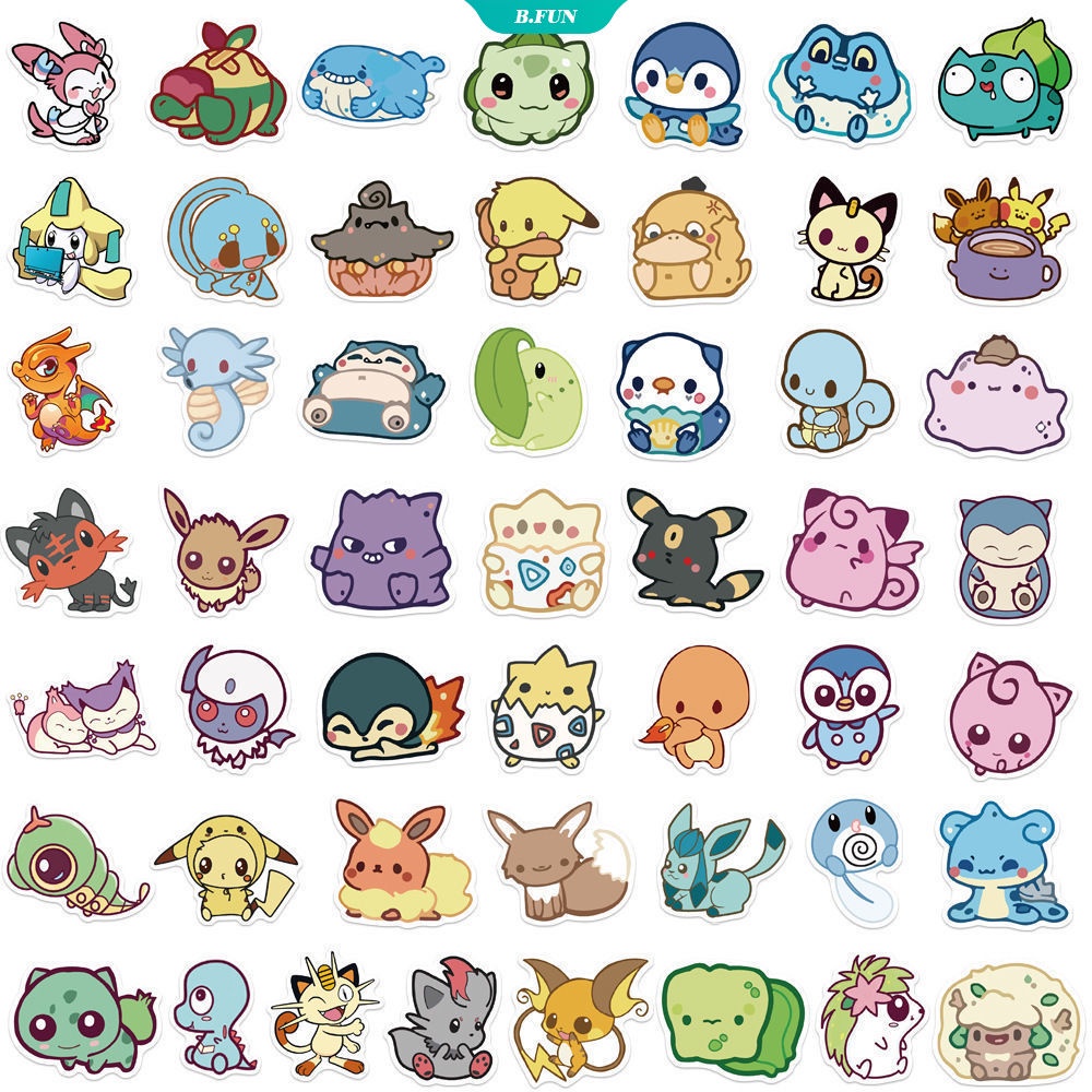 Bộ 50 Miếng Dán Chống Thấm Nước Hình Pokemon Pikachu Dễ Thương Dùng Trang Trí