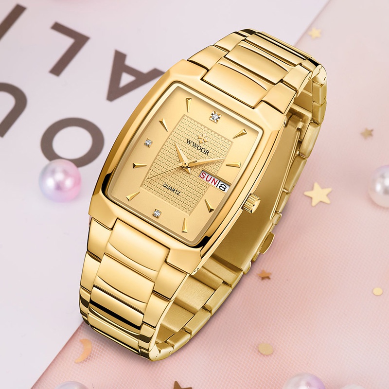 Đồng Hồ Đeo Tay WWOOR Mặt Vuông Màu Vàng Đồng Thời Trang 2022 Dành Cho Nữ Relogio Feminino-8837