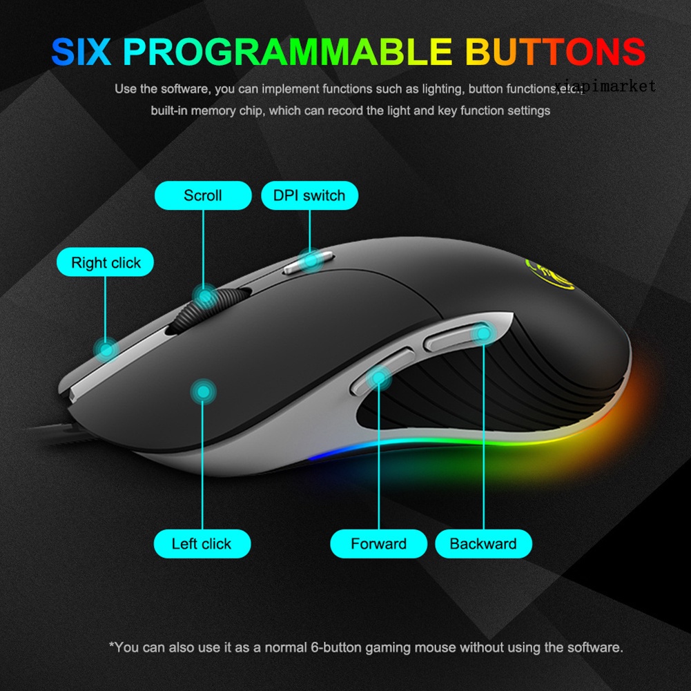 LOP_iMICE X6 Ergonomic 6 Buttons RGB Breathing Light Wired Gaming Mouse for Laptop