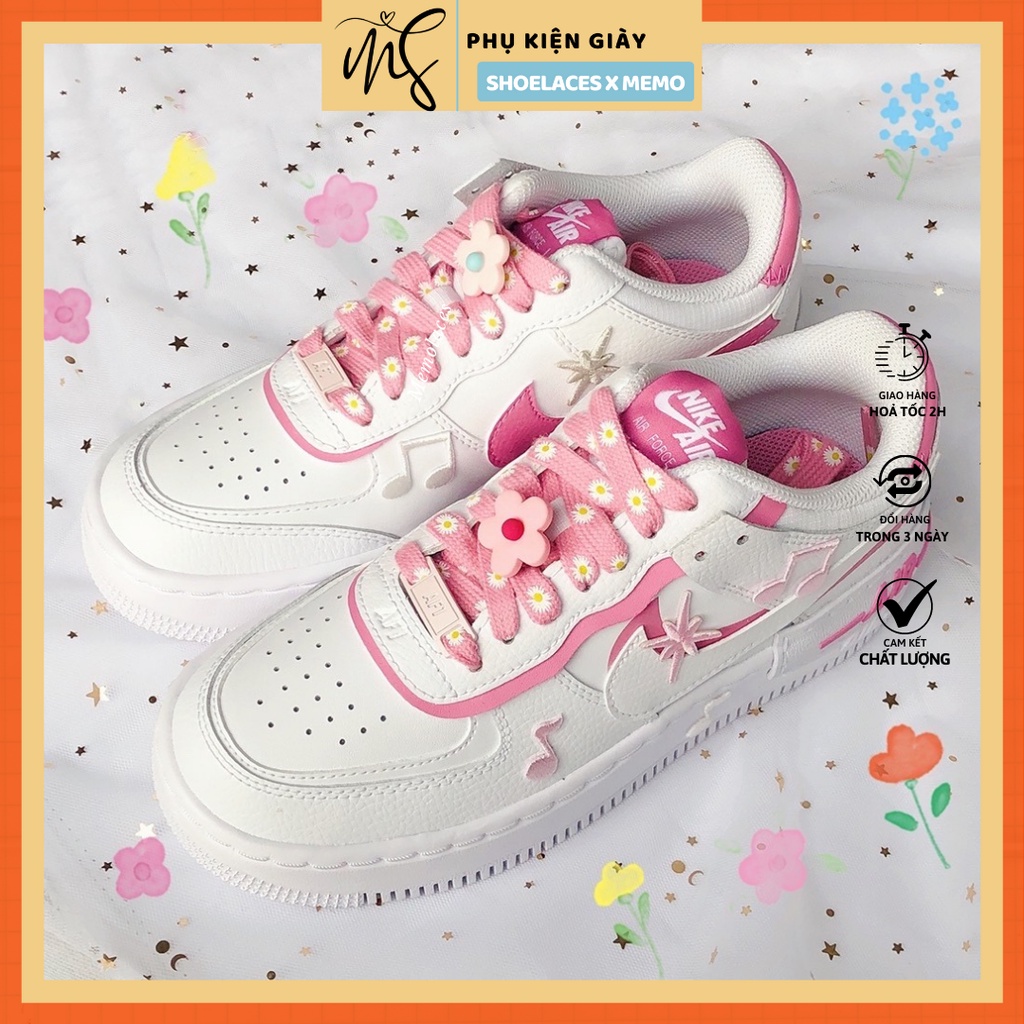 Dây Giày Custom Air Force 1 Shadow Magic Flamingo- Dây Giày Phụ Kiện Hoa Cúc Màu Hồng Shoelaces Memo