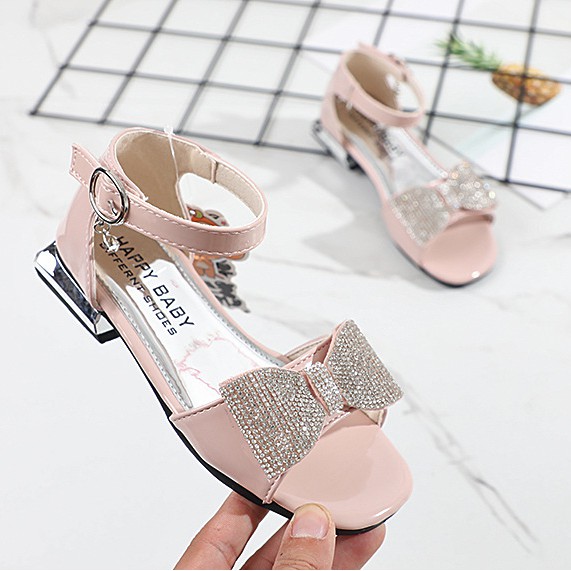 giày sandal bé gái size 26-30 da mềm nơ đá