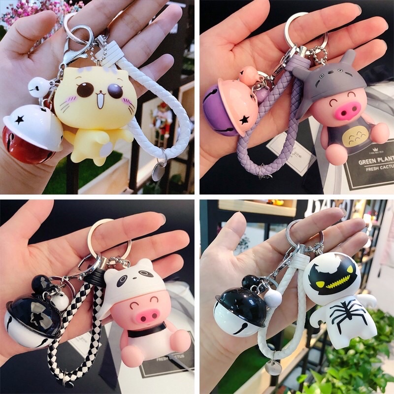 Móc khóa xe máy hình con vật dễ thương kèm chuông❤️FREESHIP❤️ chất liệu nhựa dẻo dây da chắc chắn