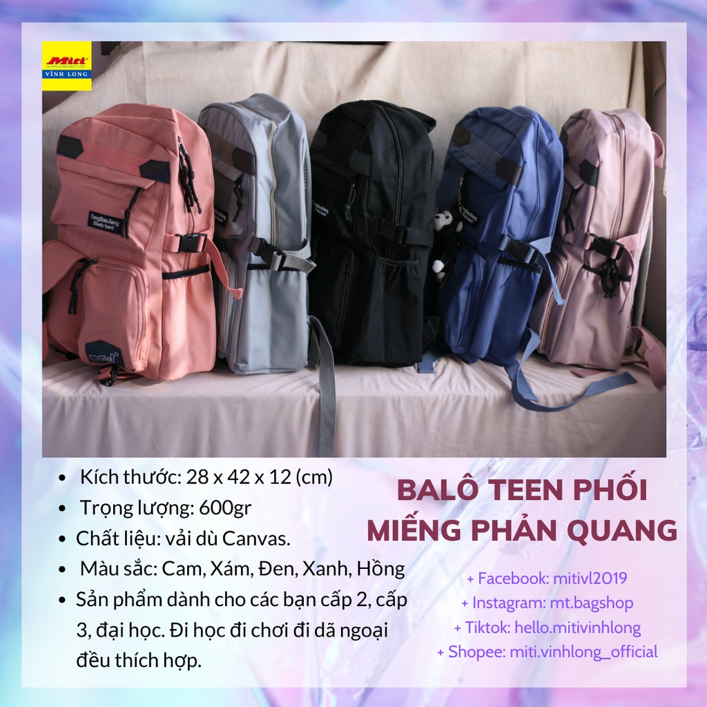 Balô Teen Màu trơn phối phản quang - dành cho nam nữ tuổi teen cá tính năng động