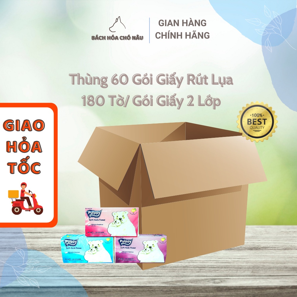 Thùng 60 Gói Giấy Rút Lụa Pulppy Polar Bear 180 Tờ/ Gói Giấy 2 Lớp Tiện Dụng [ Hàng Mới Chính Hãng]